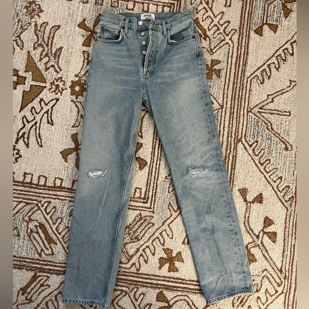 Agolde Light to Medium Wash 90s High Rise Straight Leg Jeans